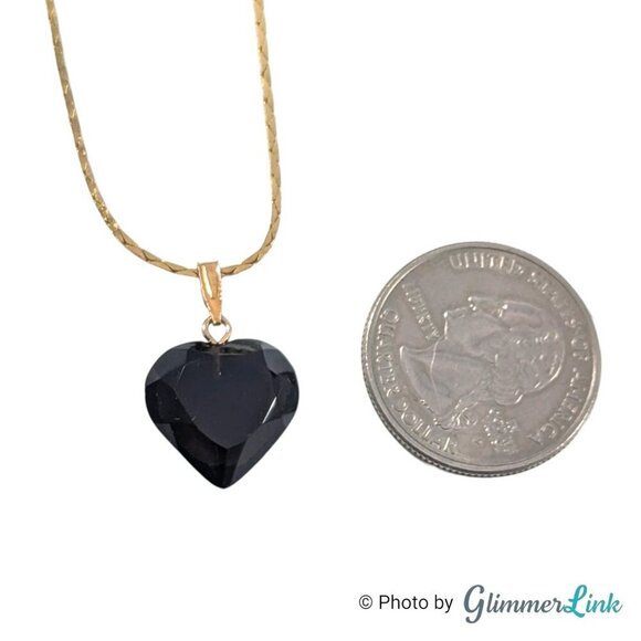 Vintage Translucent Faceted Brown Stone Heart Pendant Gold Tone Chain Necklace - Picture 9 of 13